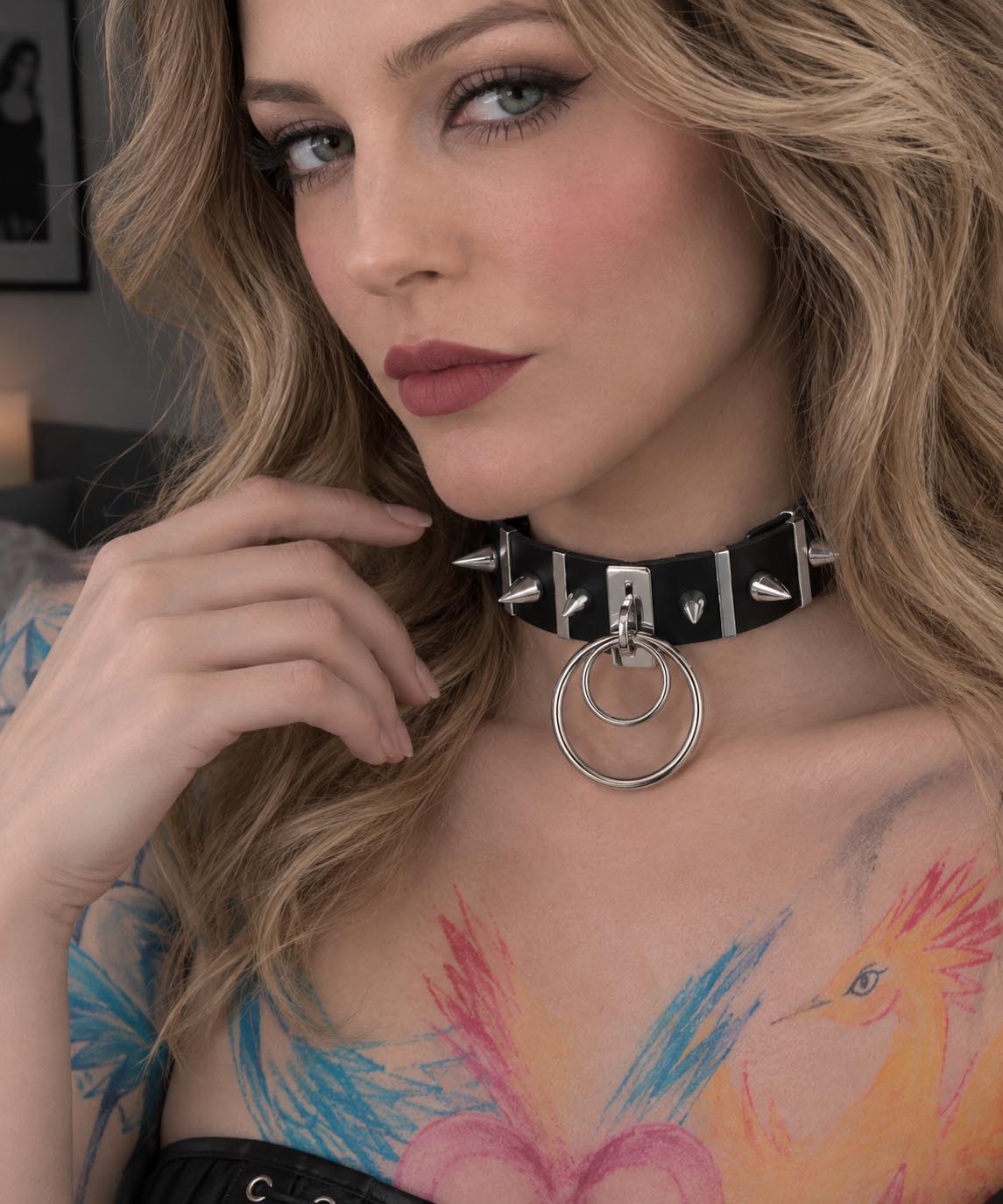 Black Spiky Double O-Ring Collar – Gothic Studded Statement Choker