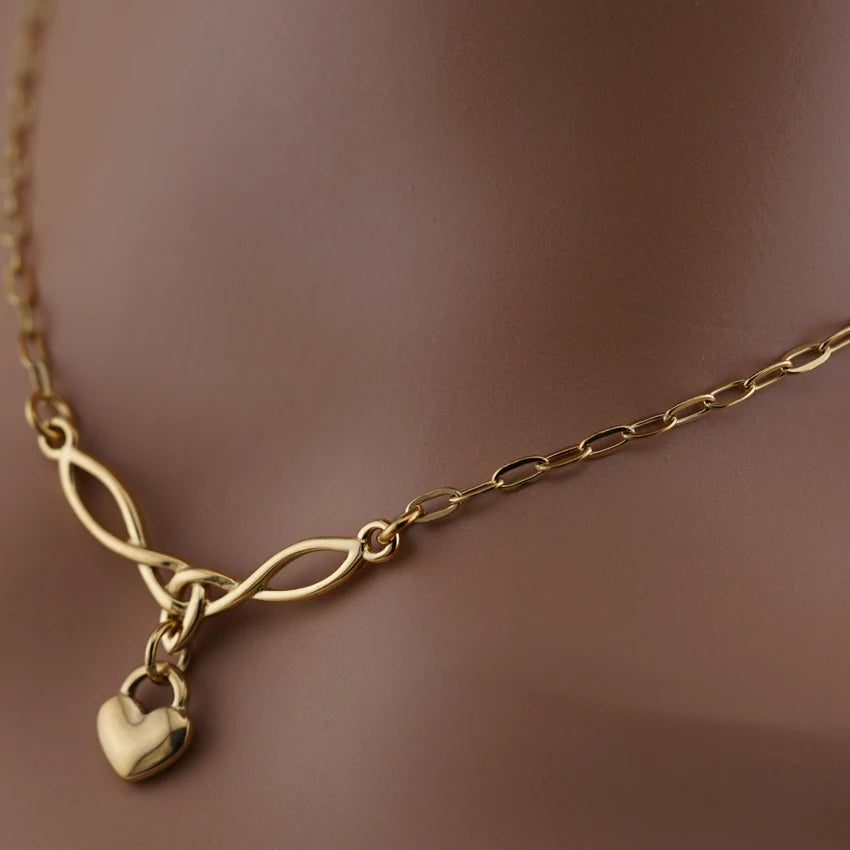 Gold Celtic Heart Paperclip Chain Collar | Gothic BDSM Statement Collar