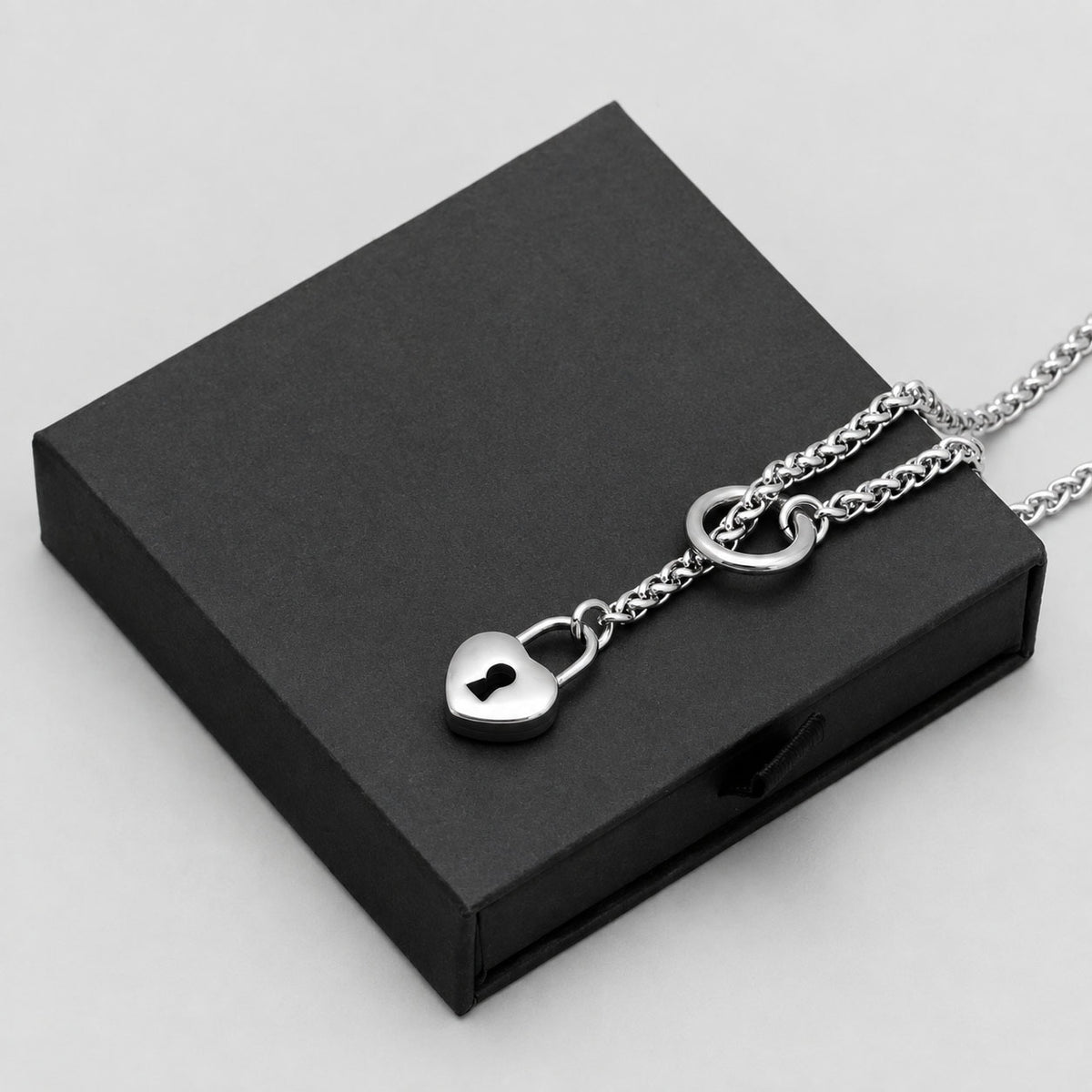 Heart Pendant Micro Slip Chain Day Collar - 4mm Figaro Chain | Silver