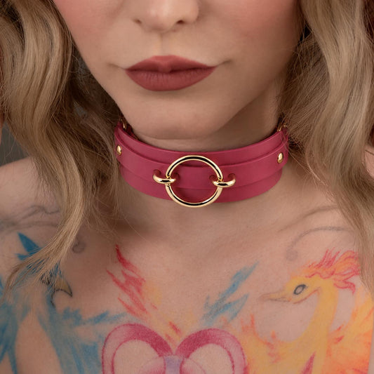 Hot Pink O-Ring Choker Collar with Gold Hardware – Bold Gothic Statement Choker
