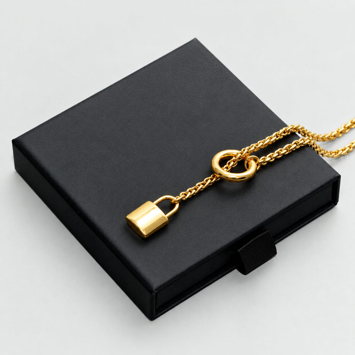 Padlock Pendant Micro Slip Chain Day Collar - 4mm Cuban Chain | Gold