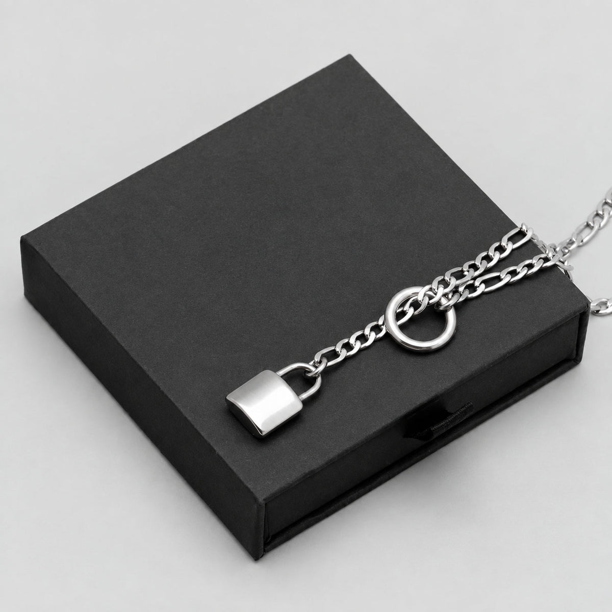 Padlock Pendant Micro Slip Chain Day Collar - 4mm Cuban Chain | Silver