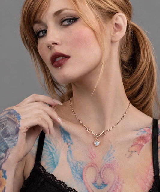 Rose Gold Celtic Collar with CZ Diamond Heart | Gothic BDSM Statement Collar
