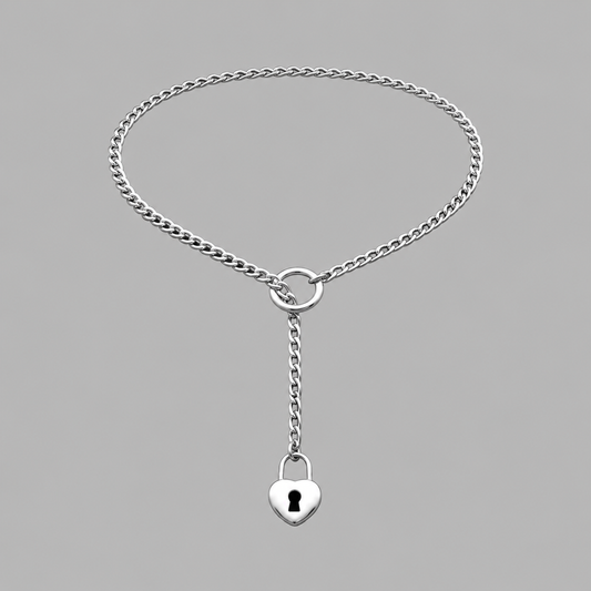 Heart Pendant Micro Slip Chain Day Collar - 4mm Figaro Chain | Silver