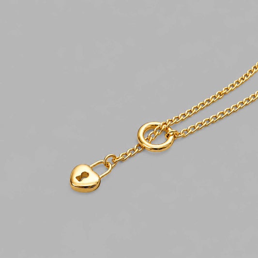Heart Pendant Micro Slip Chain Day Collar - 4mm Figaro Chain | Gold
