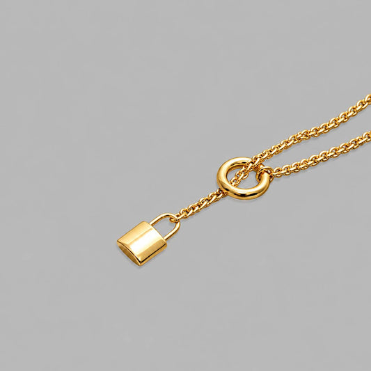 Padlock Pendant Micro Slip Chain Day Collar - 3mm Foxtail Chain | Gold