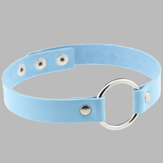 Classic Baby Blue O-Ring Collar – Pastel Choker Necklace with Silver Hardware