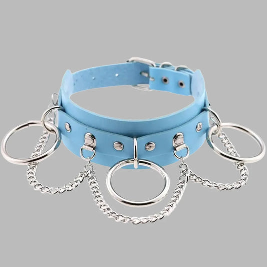 Baby Blue & Silver Triple O-Ring Chain Collar – Gothic Statement Choker