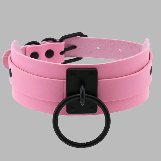 Baby Pink Large O-Ring Choker Collar with Black Hardware – Gothic Statement Collar