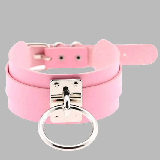 Baby Pink Large O-Ring Choker Collar with Silver Hardware – Gothic Statement Collar