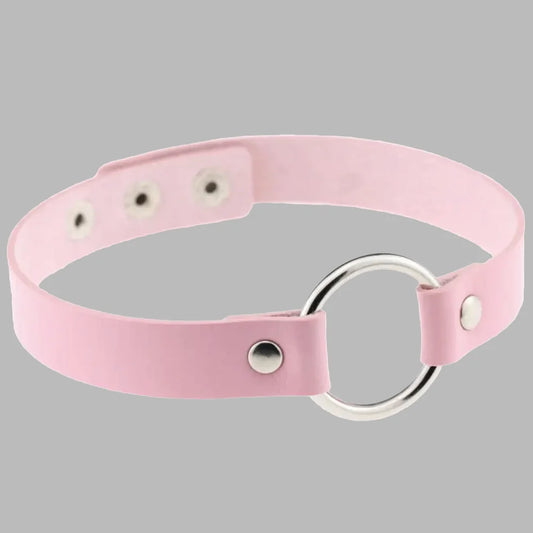 Classic Baby Pink O-Ring Collar – Pastel Choker Necklace with Silver Hardware