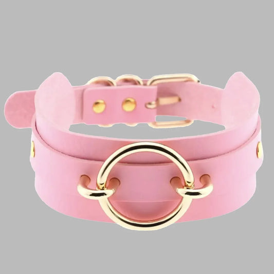 Baby Pink O-Ring Choker Collar with Gold Hardware – Gothic Statement Neckwear