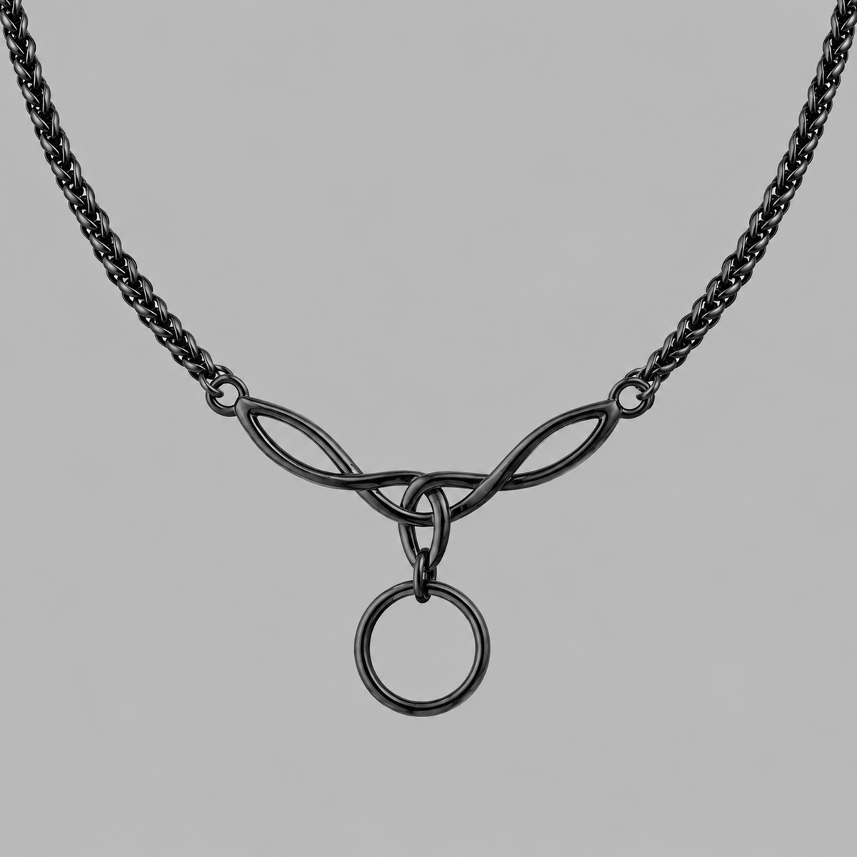 Black Celtic Knot O-Ring Wheat Chain Collar | Gothic BDSM Chain Choker