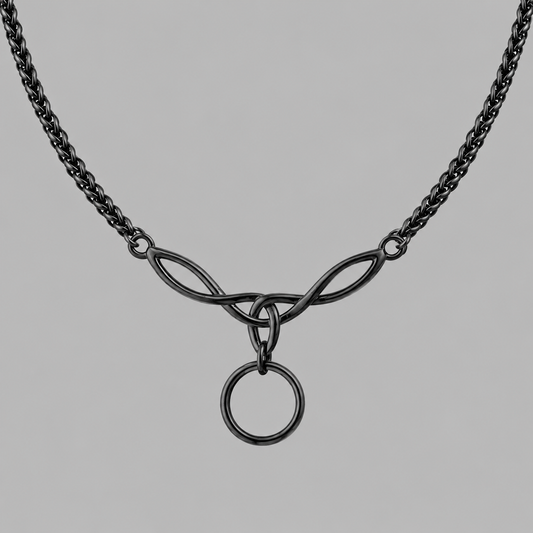 Black Celtic Knot O-Ring Wheat Chain Collar | Gothic BDSM Chain Choker