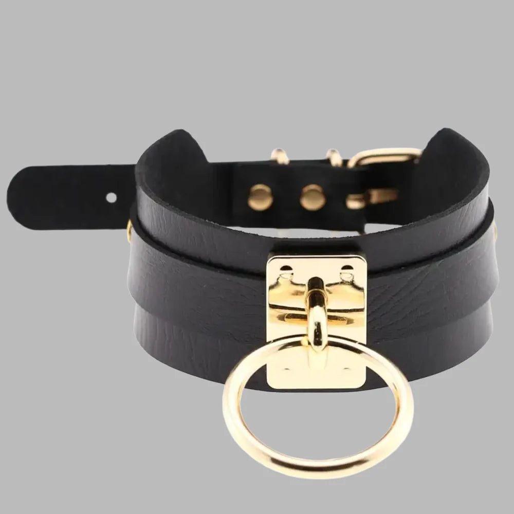 Black Layered O-Ring Choker Collar with Gold Hardware – Gothic Statement Collar