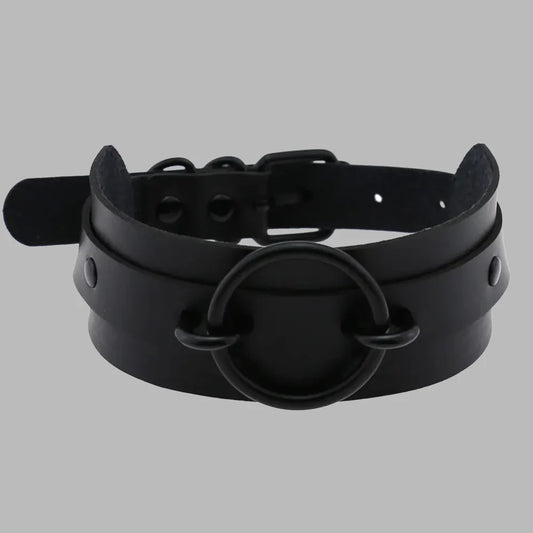 Black O-Ring Choker Collar with Matte Black Hardware – Gothic Statement Collar