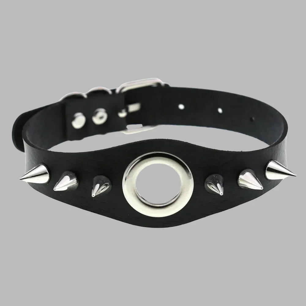 Black Spiky Ring Collar – Gothic Studded O-Ring Choker for Alternative Fashion