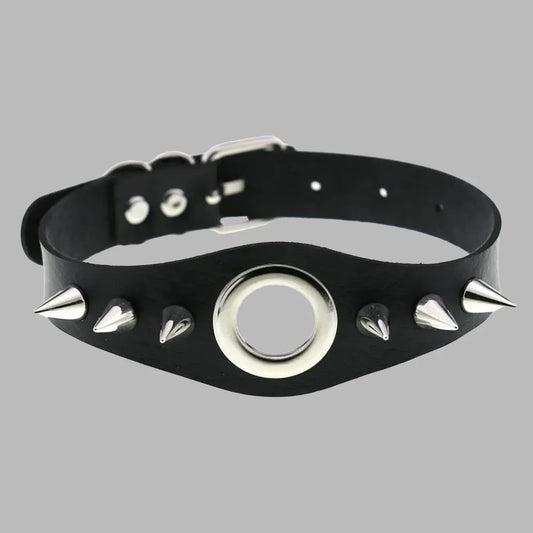 Black Spiky Ring Collar – Gothic Studded O-Ring Choker for Alternative Fashion