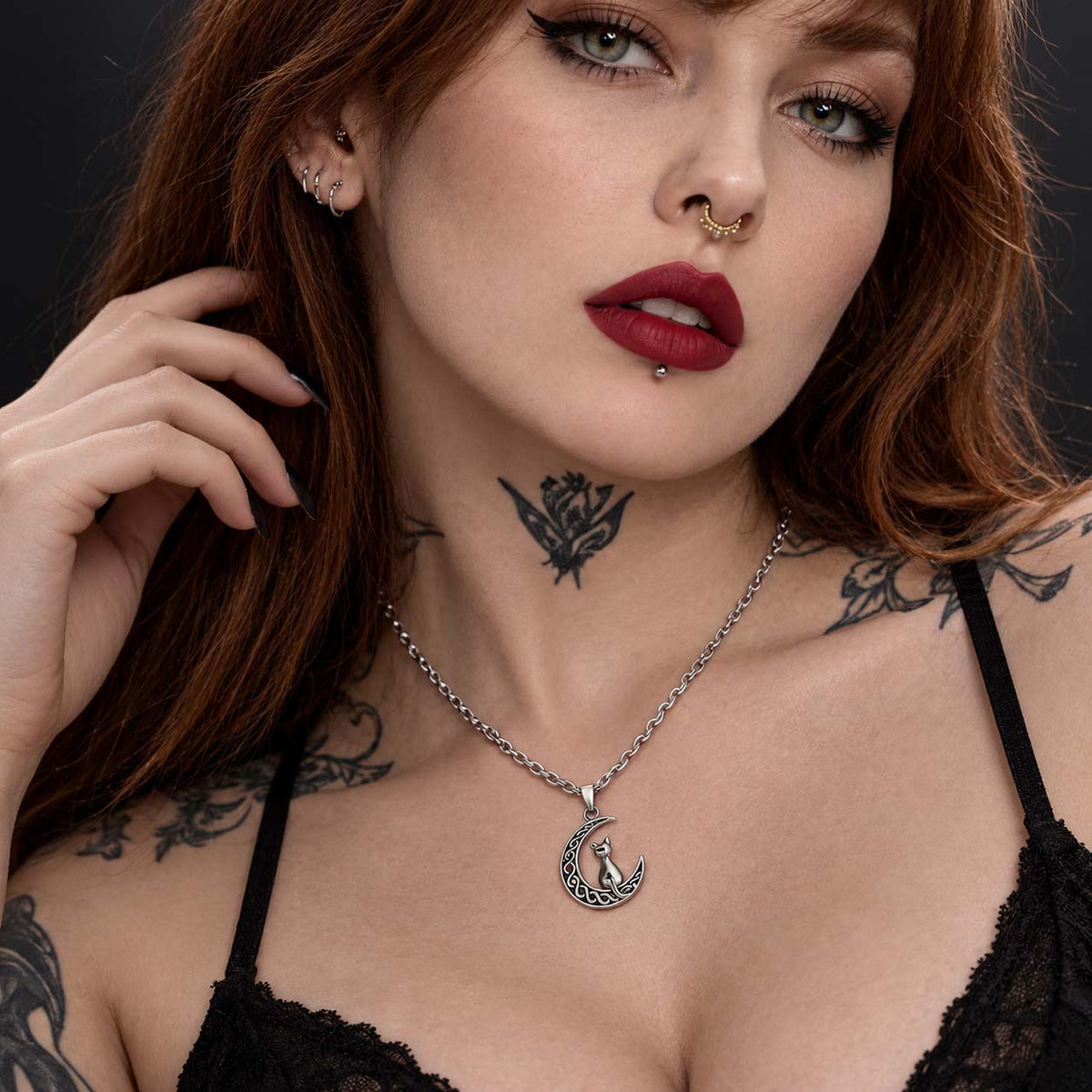 Celtic Kitten Moon O-Ring Collar | Witchy Gothic BDSM Chain Collar