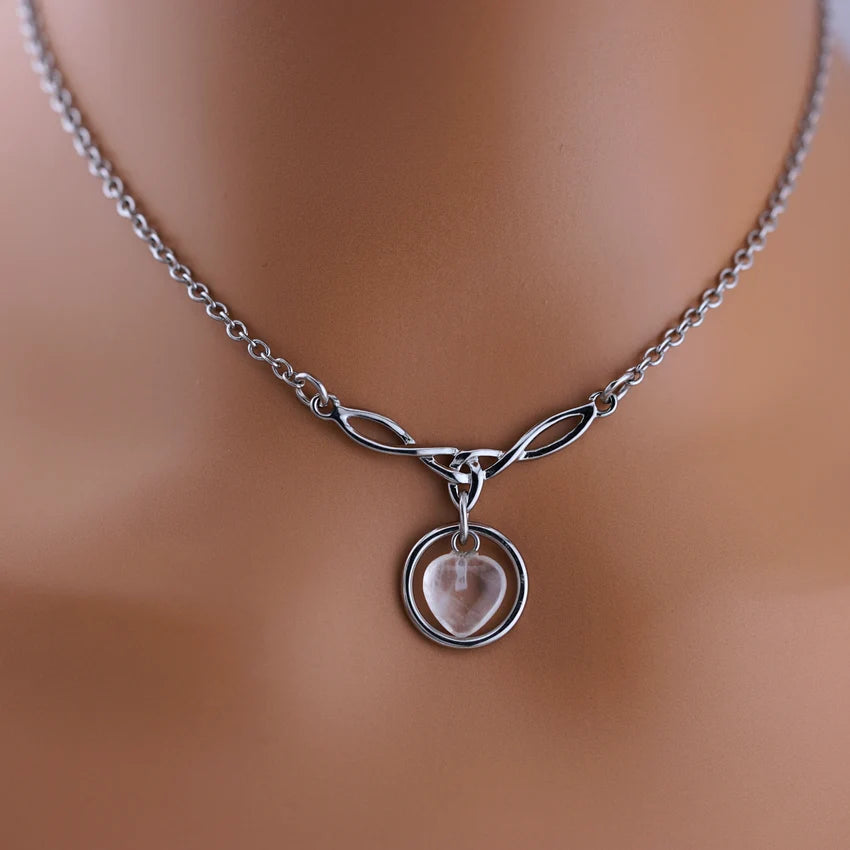 Celtic Knot Faux Opal Heart Submissive Day Collar | Gothic BDSM Collar