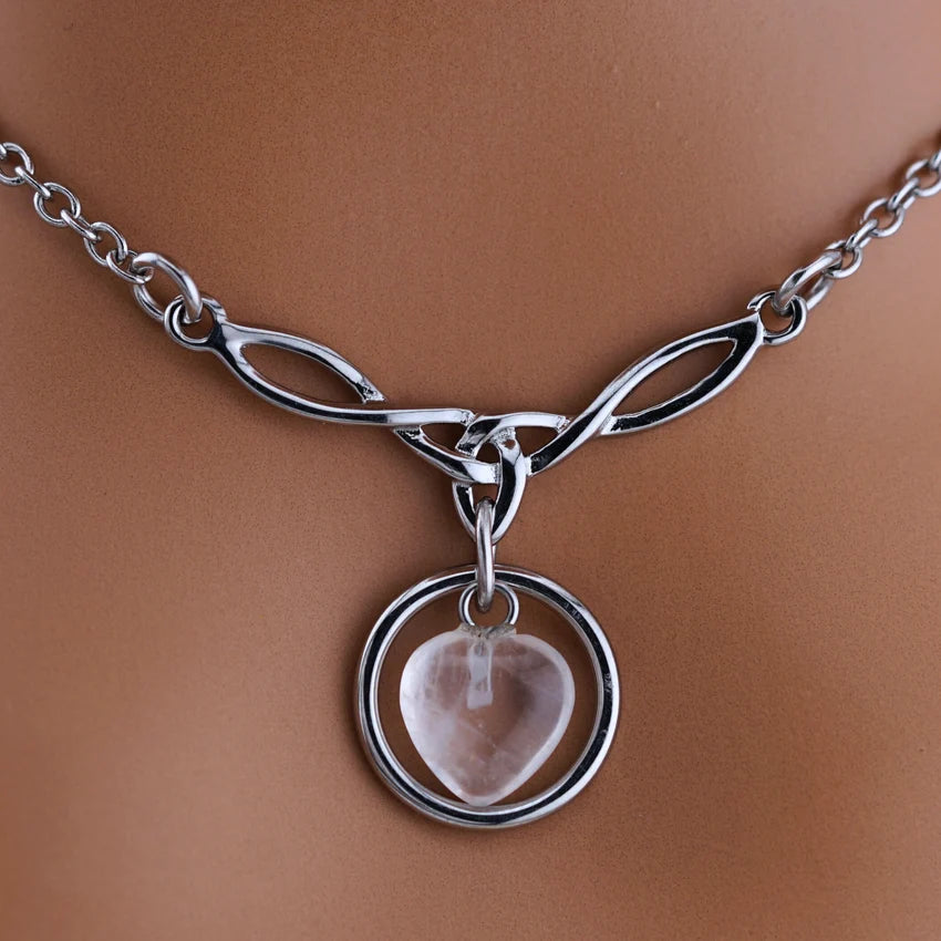 Celtic Knot Faux Opal Heart Submissive Day Collar | Gothic BDSM Collar