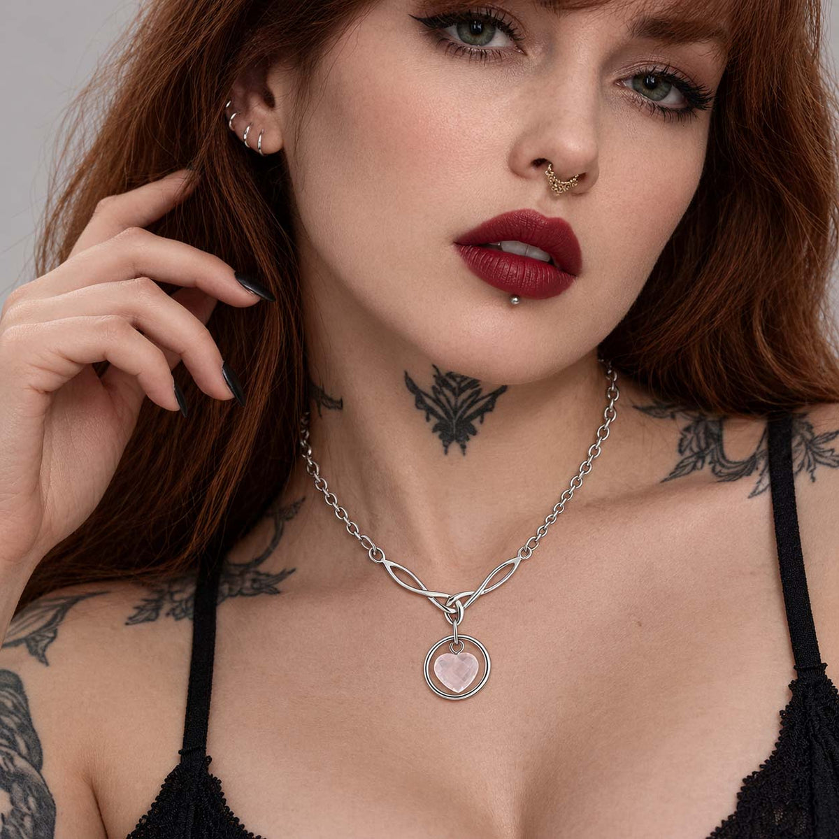 Celtic Knot Faux Opal Heart Submissive Day Collar | Gothic BDSM Collar