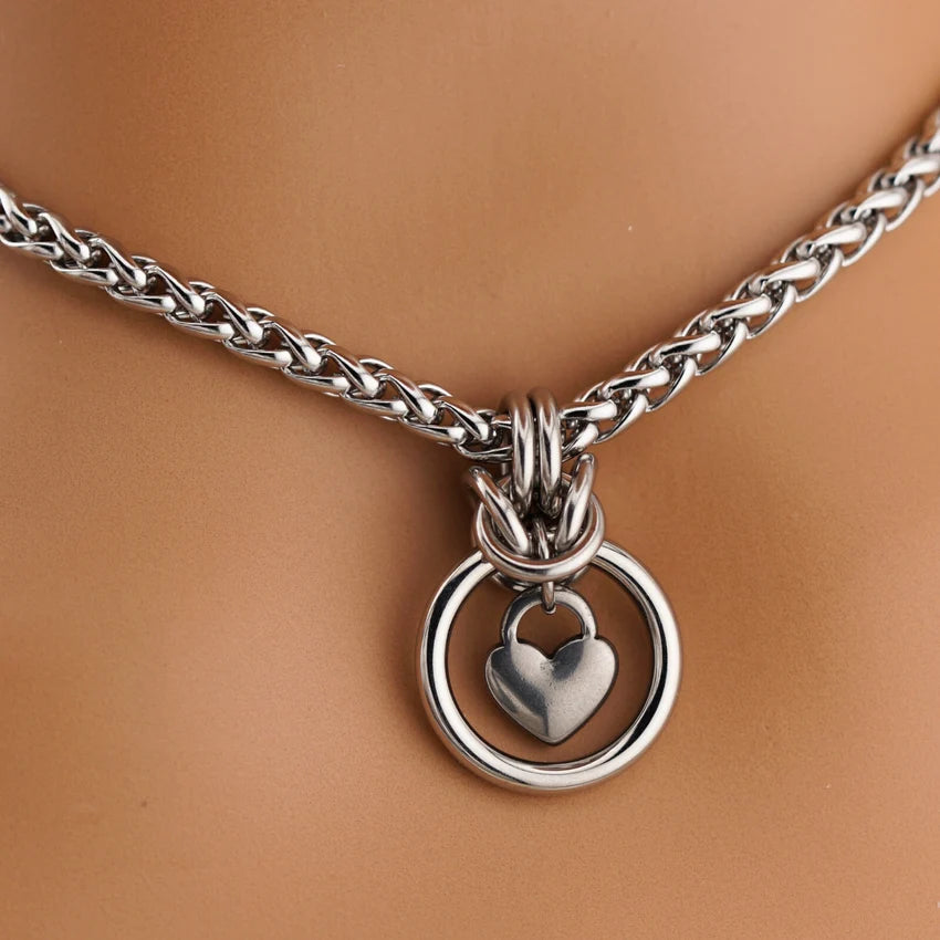Chainmaille Heart O-Ring Collar | Gothic BDSM Statement Collar