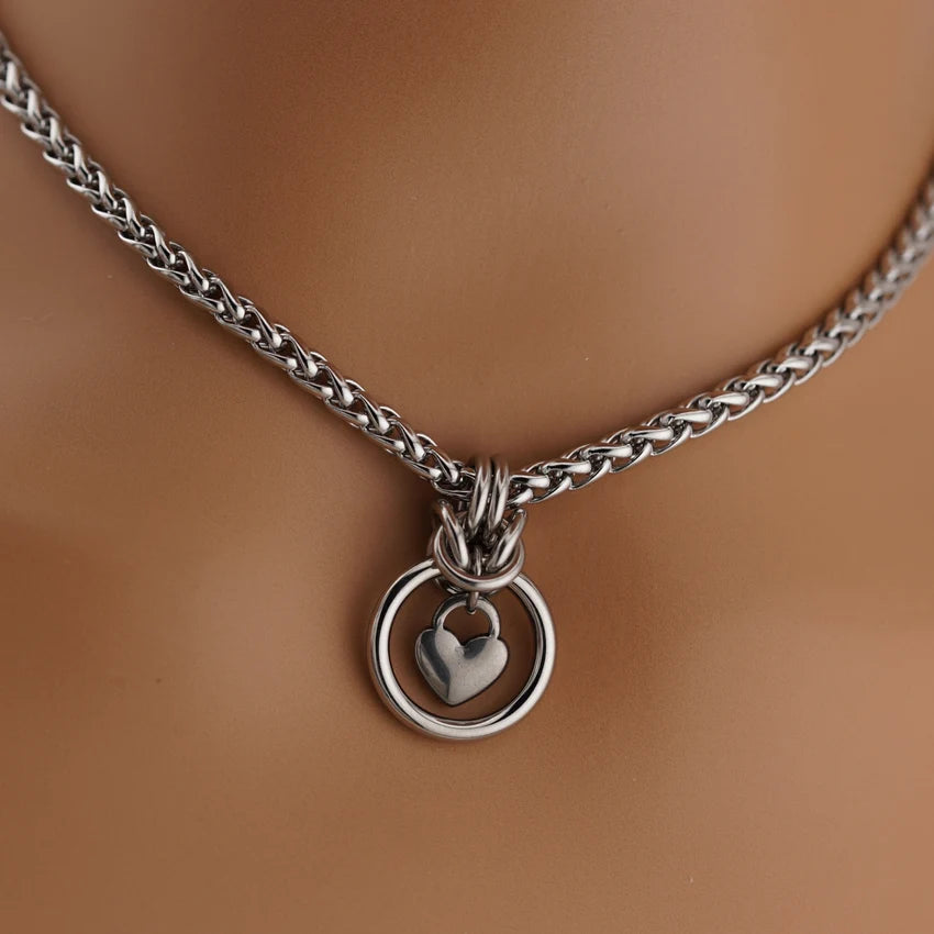 Chainmaille Heart O-Ring Collar | Gothic BDSM Statement Collar
