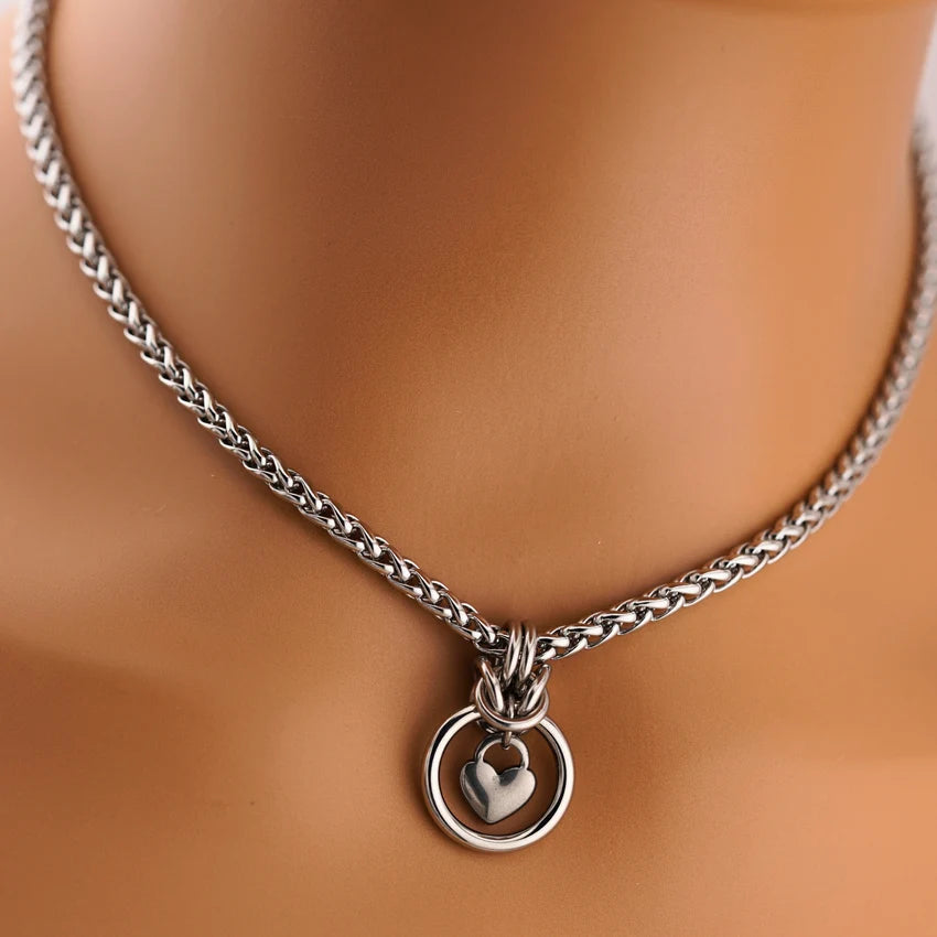 Chainmaille Heart O-Ring Collar | Gothic BDSM Statement Collar