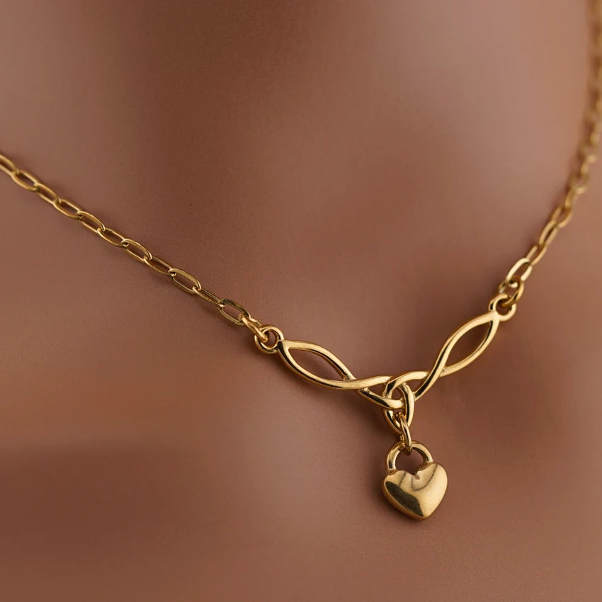 Gold Celtic Heart Paperclip Chain Collar | Gothic BDSM Statement Collar