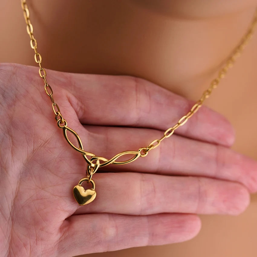 Gold Celtic Heart Paperclip Chain Collar | Gothic BDSM Statement Collar