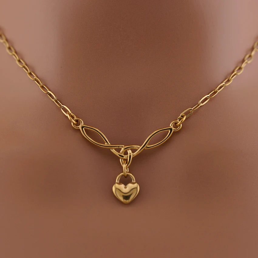 Gold Celtic Heart Paperclip Chain Collar | Gothic BDSM Statement Collar