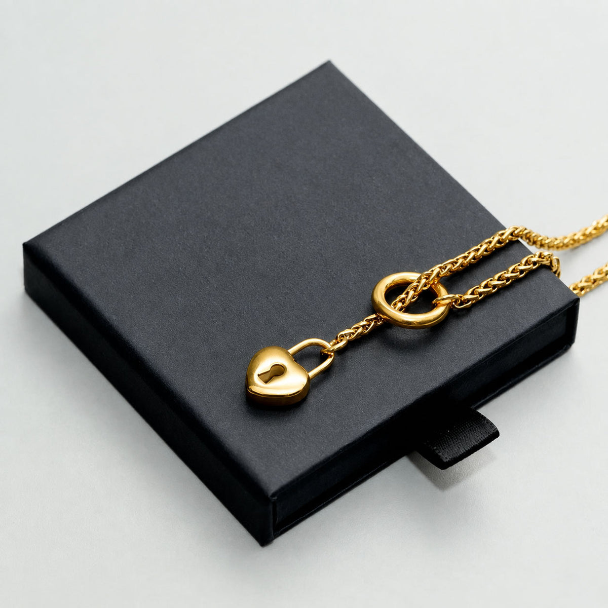 Heart Pendant Micro Slip Chain Day Collar - 3mm Foxtail Chain | Gold