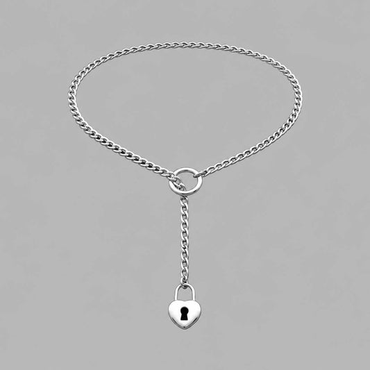 Heart Pendant Micro Slip Chain Day Collar - 4mm Cuban Chain | Silver