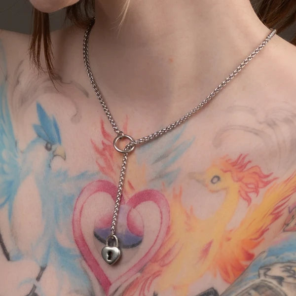 Heart Pendant Micro Slip Chain Day Collar - 3mm Foxtail Chain | Silver