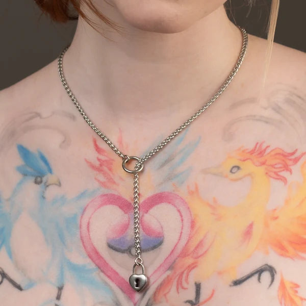 Heart Pendant Micro Slip Chain Day Collar - 3mm Foxtail Chain | Silver