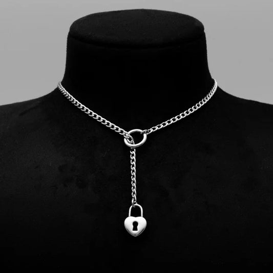 Heart Pendant Micro Slip Chain Day Collar - 4mm Cuban Chain | Silver