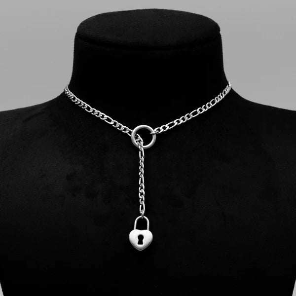 Heart Pendant Micro Slip Chain Day Collar - 4mm Figaro Chain | Silver