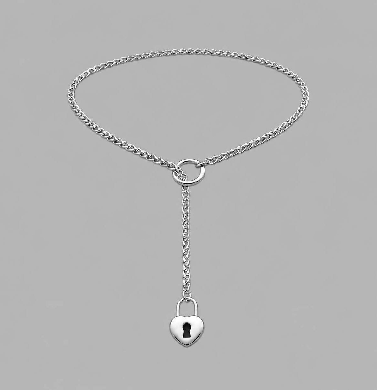 Heart Pendant Micro Slip Chain Day Collar - 3mm Foxtail Chain | Silver