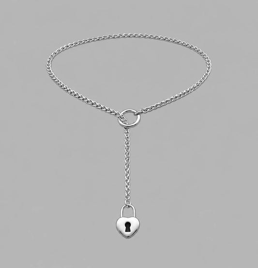 Heart Pendant Micro Slip Chain Day Collar - 3mm Foxtail Chain | Silver