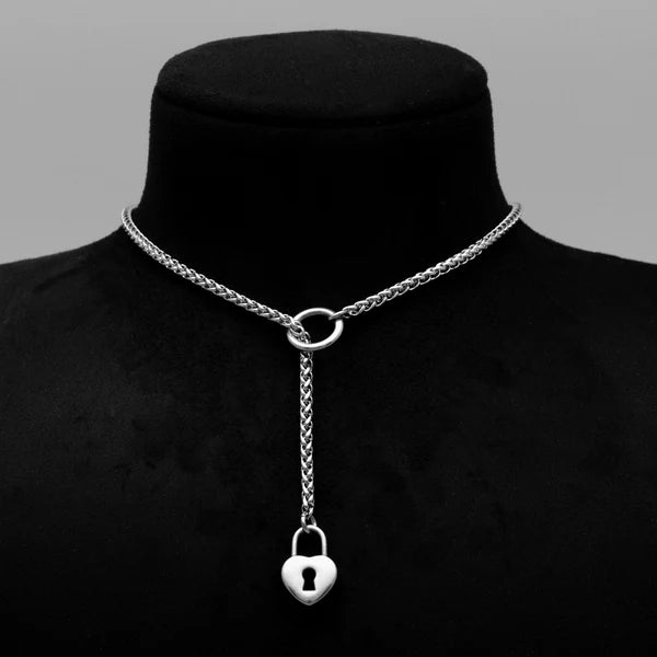 Heart Pendant Micro Slip Chain Day Collar - 3mm Foxtail Chain | Silver