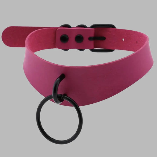 Hot Pink & Black O-Ring Posture Collar – Bold Gothic Statement Choker