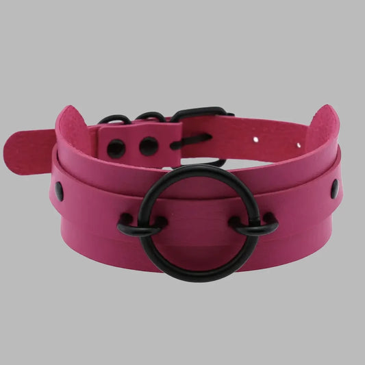 Hot Pink O-Ring Choker Collar with Black Hardware – Bold Gothic Statement Collar