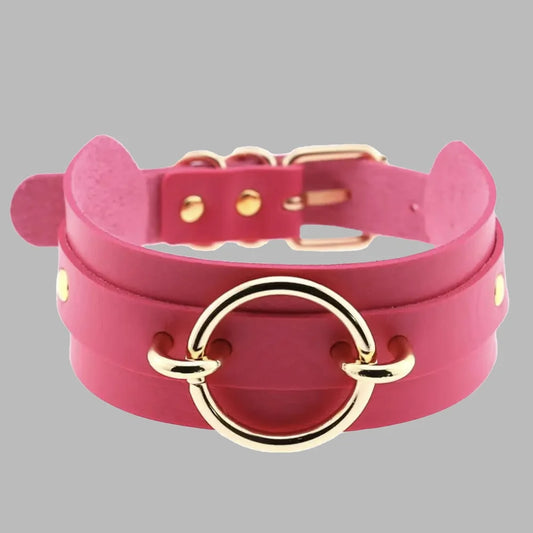 Hot Pink O-Ring Choker Collar with Gold Hardware – Bold Gothic Statement Choker