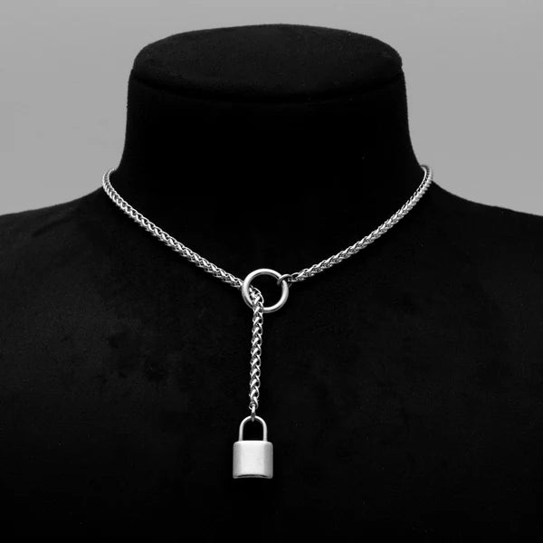 Padlock Pendant Micro Slip Chain Day Collar - 3mm Foxtail Chain | Silver