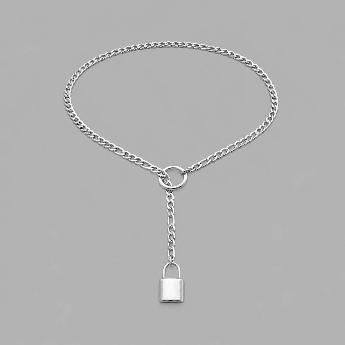 Padlock Pendant Micro Slip Chain Day Collar - 4mm Cuban Chain | Silver