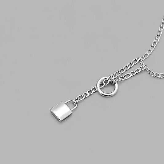 Padlock Pendant Micro Slip Chain Day Collar - 3mm Foxtail Chain | Silver