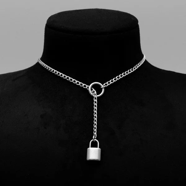 Padlock Pendant Micro Slip Chain Day Collar - 4mm Cuban Chain | Silver