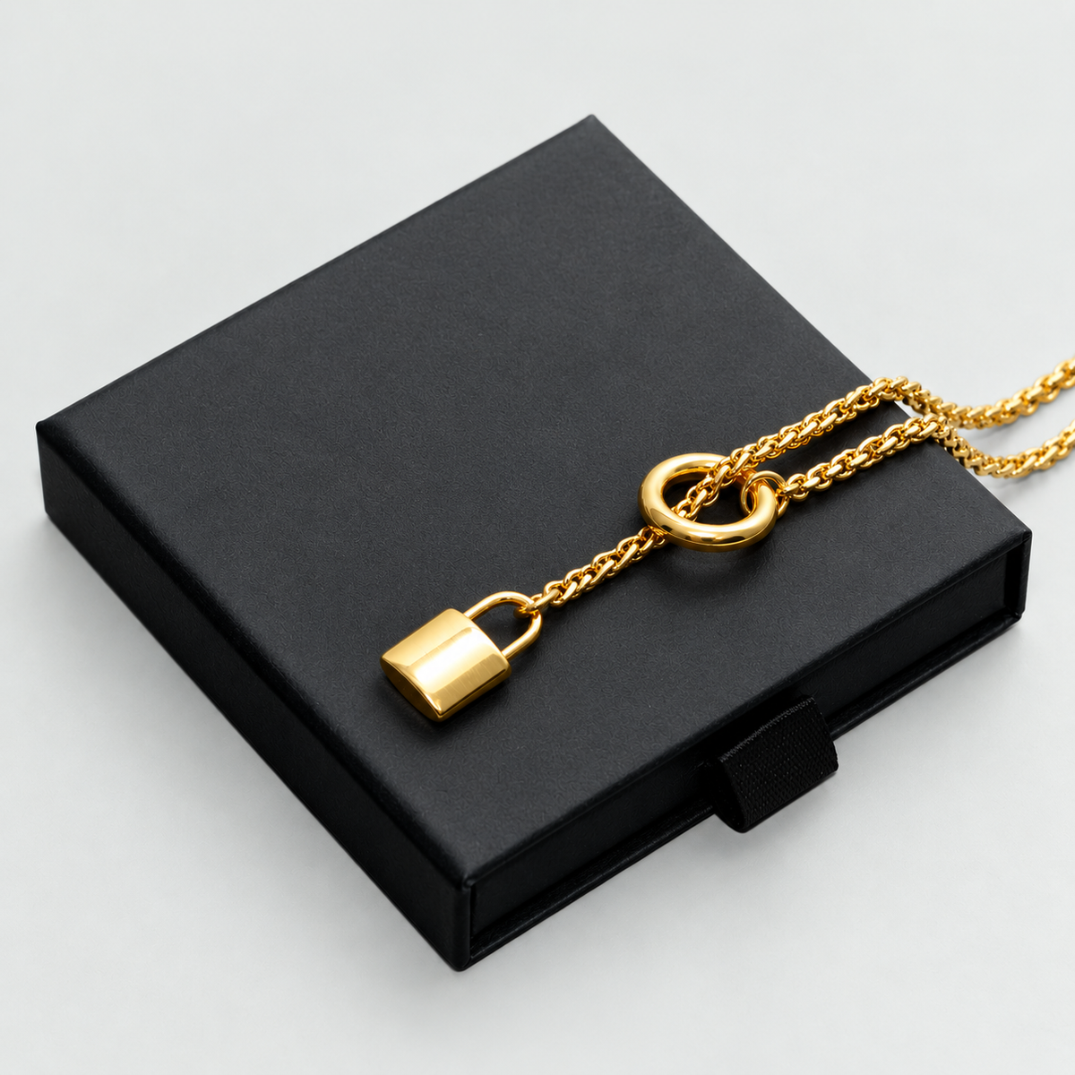 Padlock Pendant Micro Slip Chain Day Collar - 3mm Foxtail Chain | Gold
