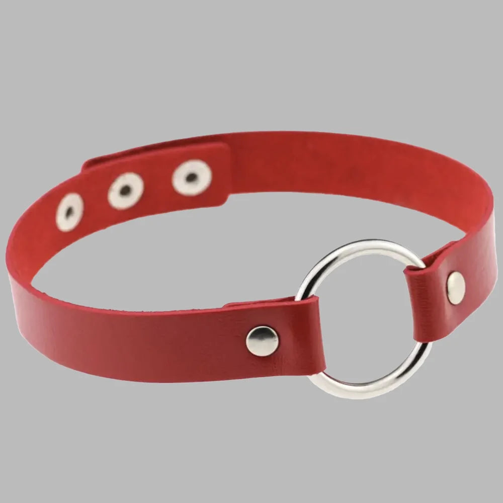 Classic Red O-Ring Collar – Bold Statement Choker with Silver Hardware